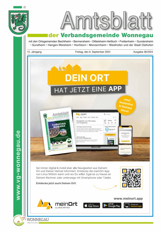 Amtsblatt VG Wonnegau Titelblatt 36/2024