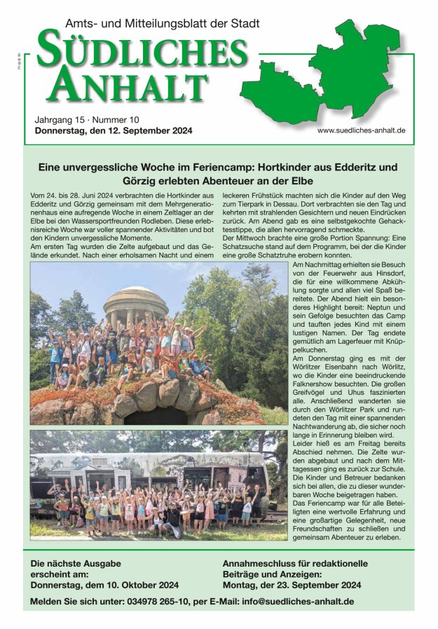 Amts- und Mitteilungsblatt der Stadt Südliches Anhalt Titelblatt 10/2024