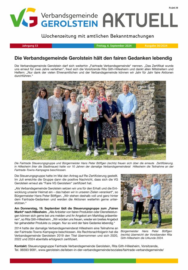 Verbandsgemeinde Gerolstein aktuell Titelblatt 36/2024
