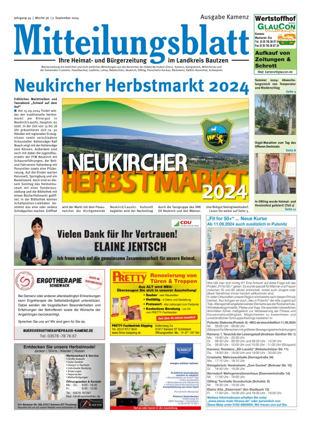 Mitteilungsblatt LK Bautzen Ausgabe Kamenz Titelblatt 35/2024