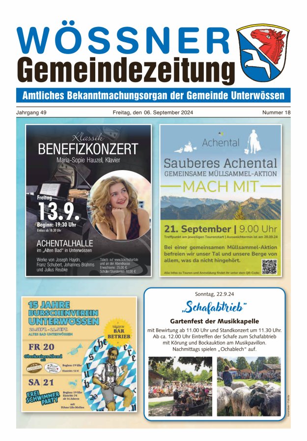 Wössner Gemeindezeitung Amtliches Bekanntmachungsorgan der Gemeinde Unterwössen Titelblatt 18/2024
