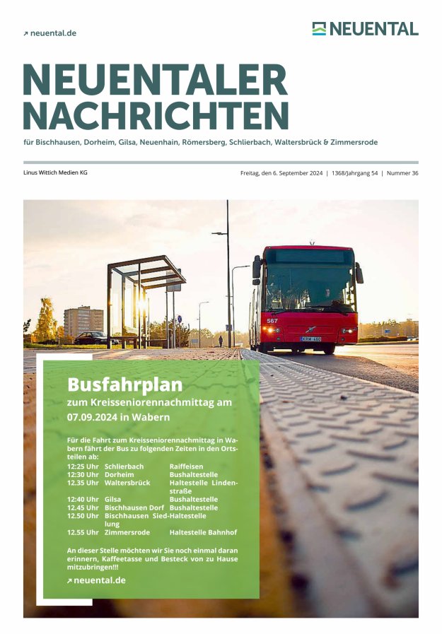 Neuentaler Nachrichten Titelblatt 36/2024