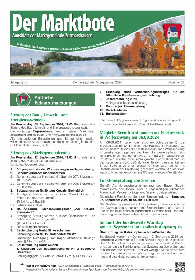 Zusmarshausen - Der Marktbote Titelblatt 36/2024