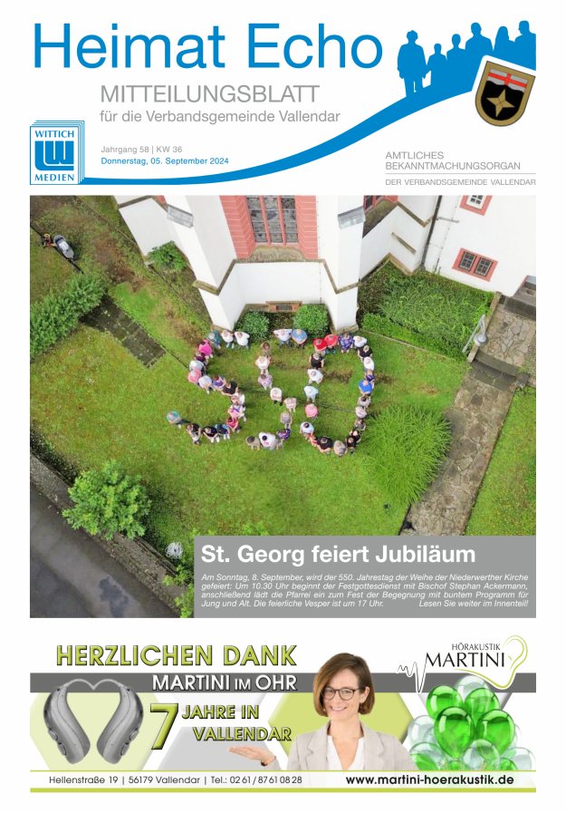 Heimat-Echo - Heimat- und Bürgerzeitung Verbandsgemeinde Vallendar Titelblatt 36/2024