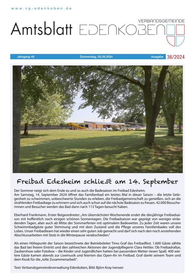 Amtsblatt VG Edenkoben Titelblatt 36/2024