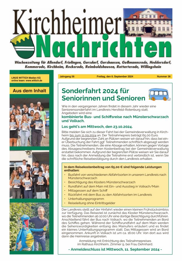 Kirchheimer Nachrichten Titelblatt 36/2024