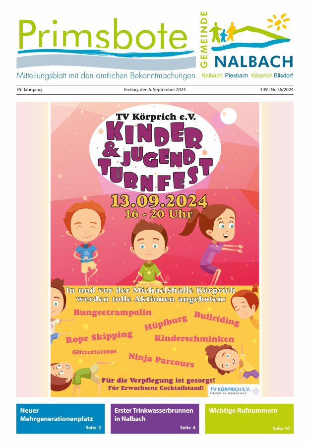 Primsbote Gemeinde Nalbach Titelblatt 36/2024