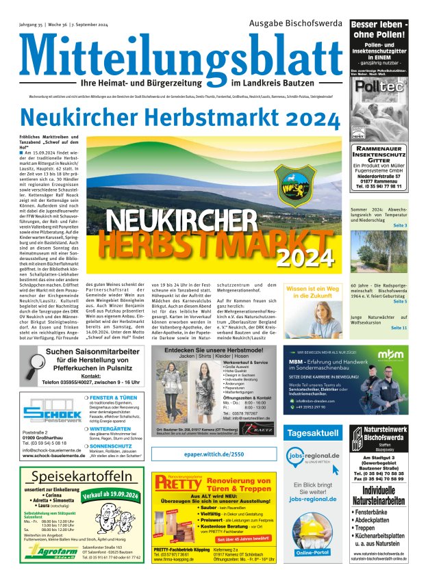 Mitteilungsblatt LK Bautzen Ausgabe Bischofswerda Titelblatt 35/2024