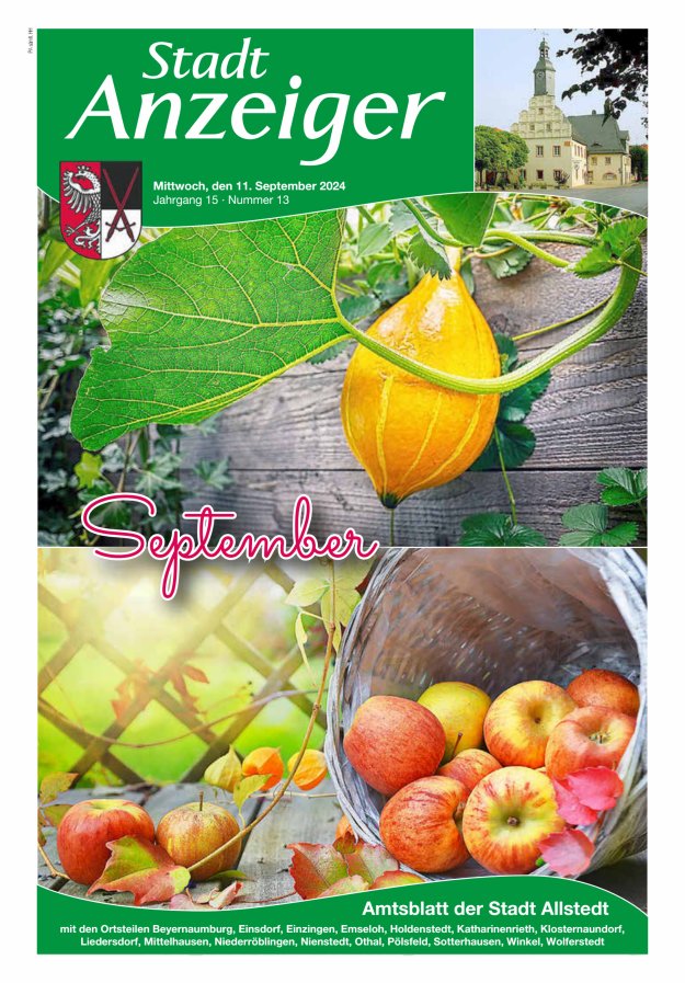Stadtanzeiger Amtsblatt der Stadt Allstedt mit den Ortsteilen Titelblatt 13/2024