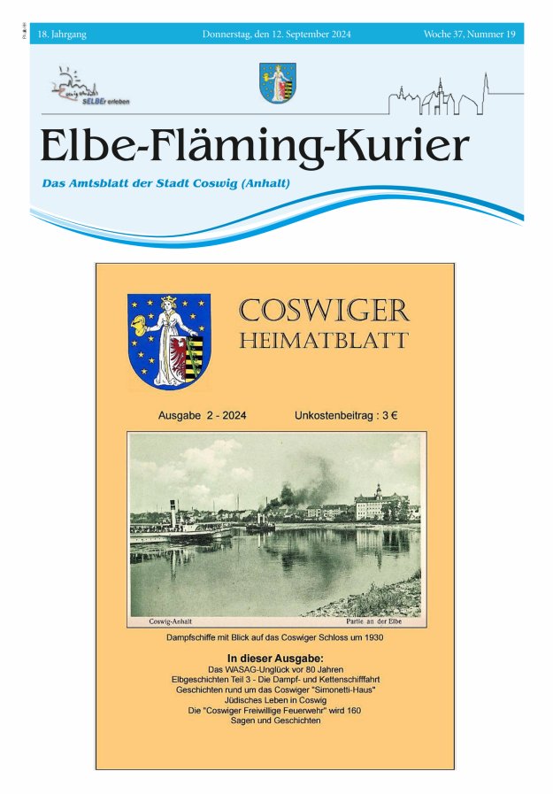 Elbe-Fläming-Kurier Das Amtsblatt der Stadt Coswig (Anhalt) Titelblatt 19/2024