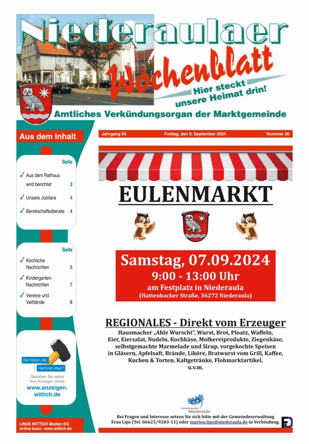 Niederaulaer Wochenblatt Titelblatt 36/2024