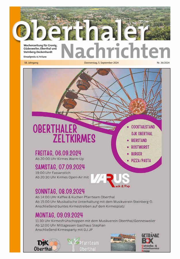 Oberthaler Nachrichten Titelblatt 36/2024