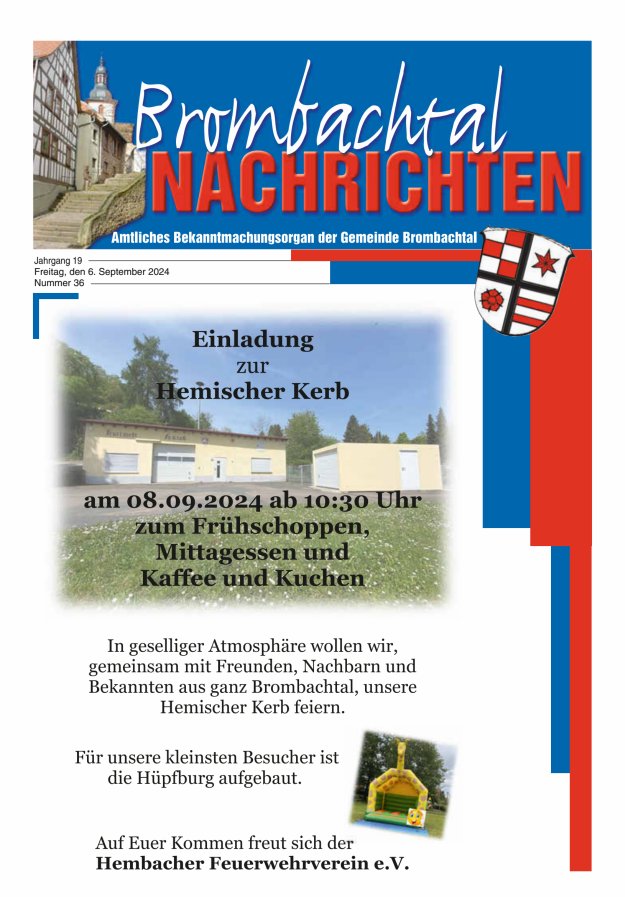 Brombachtal-Nachrichten Amtsblatt der Gemeinde Brombachtal Titelblatt 36/2024