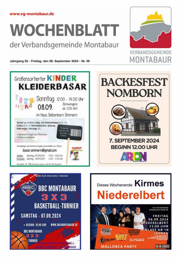 Wochenblatt der Verbandsgemeinde Montabaur Titelblatt 36/2024