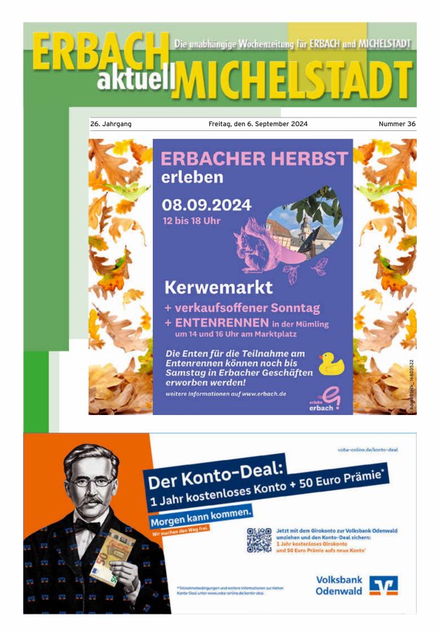 Erbach-Michelstadt aktuell Titelblatt 36/2024