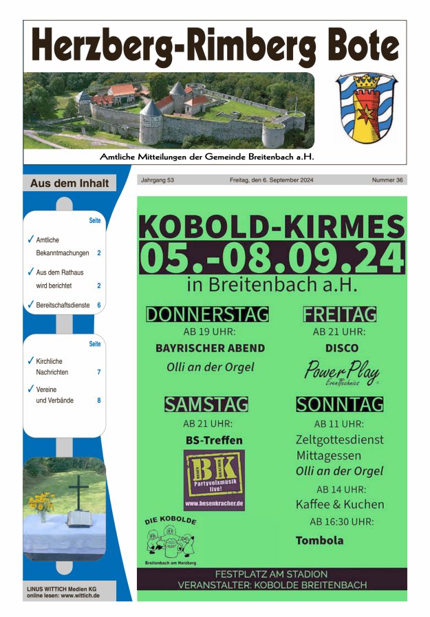 Herzberg-Rimberg Bote Titelblatt 36/2024