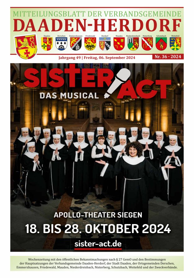 Mitteilungsblatt der Verbandsgemeinde Daaden-Herdorf Titelblatt 36/2024