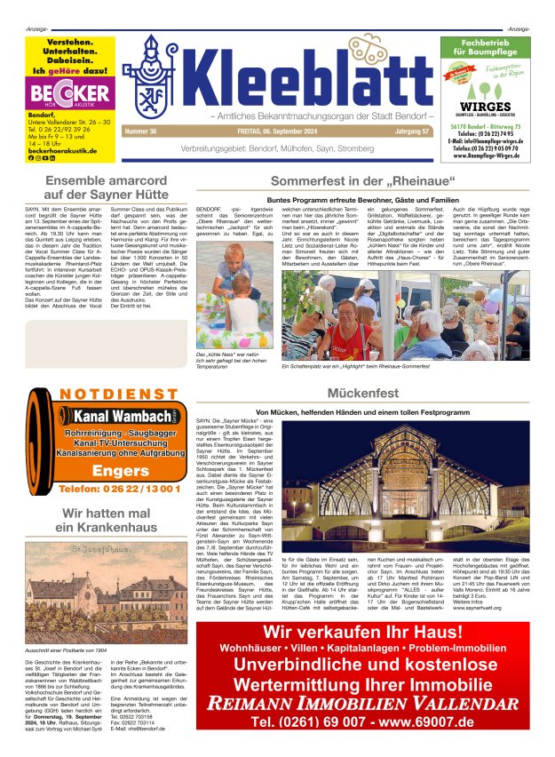 Kleeblatt - Amtliches Bekanntmachungsorgan der Stadt Bendorf Titelblatt 36/2024