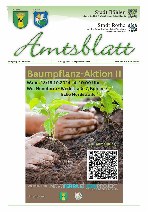 Amtsblatt der Stadt Böhlen Titelblatt 10/2024