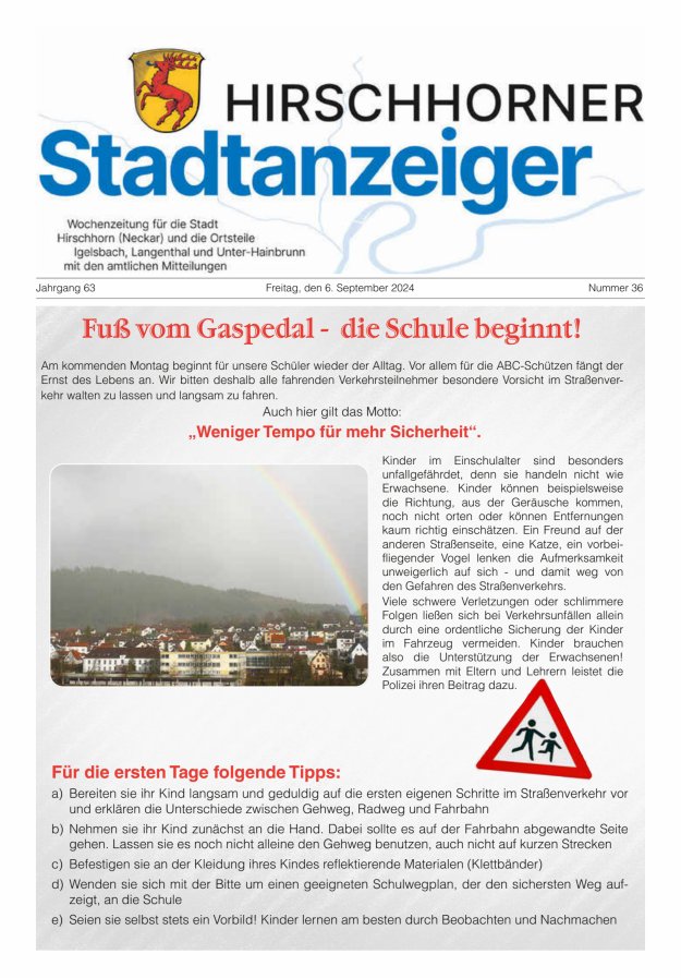 Hirschhorner Stadtanzeiger Titelblatt 36/2024