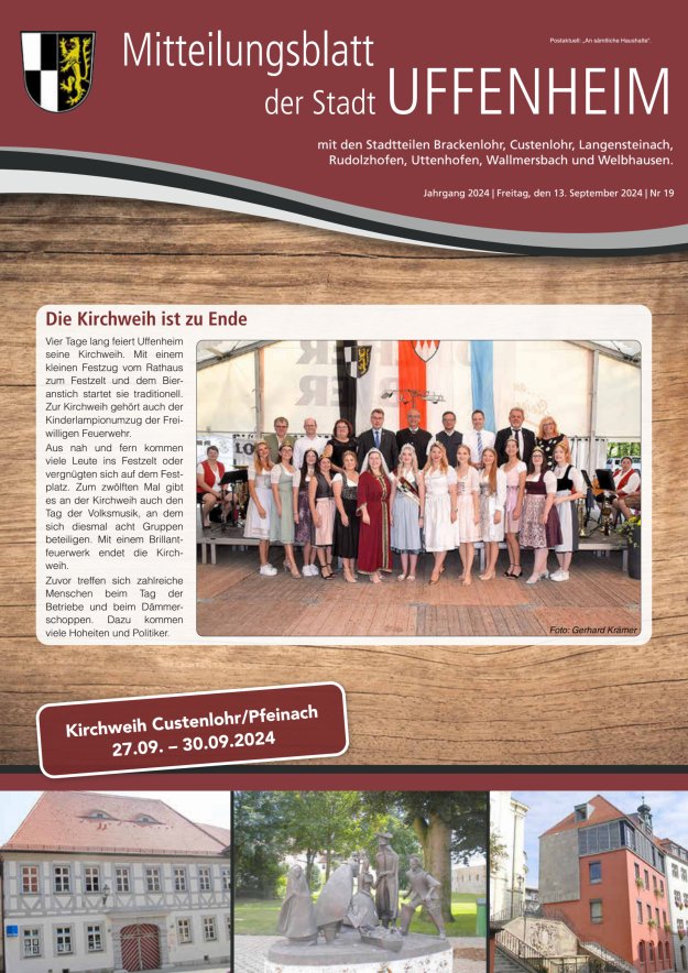 Mitteilungsblatt der Stadt Uffenheim Titelblatt 19/2024