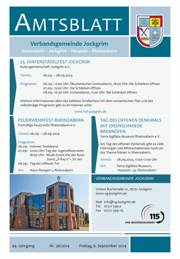 Amtsblatt VG Jockgrim Titelblatt 36/2024