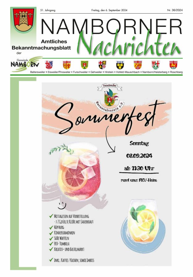 Namborner Nachrichten Titelblatt 36/2024