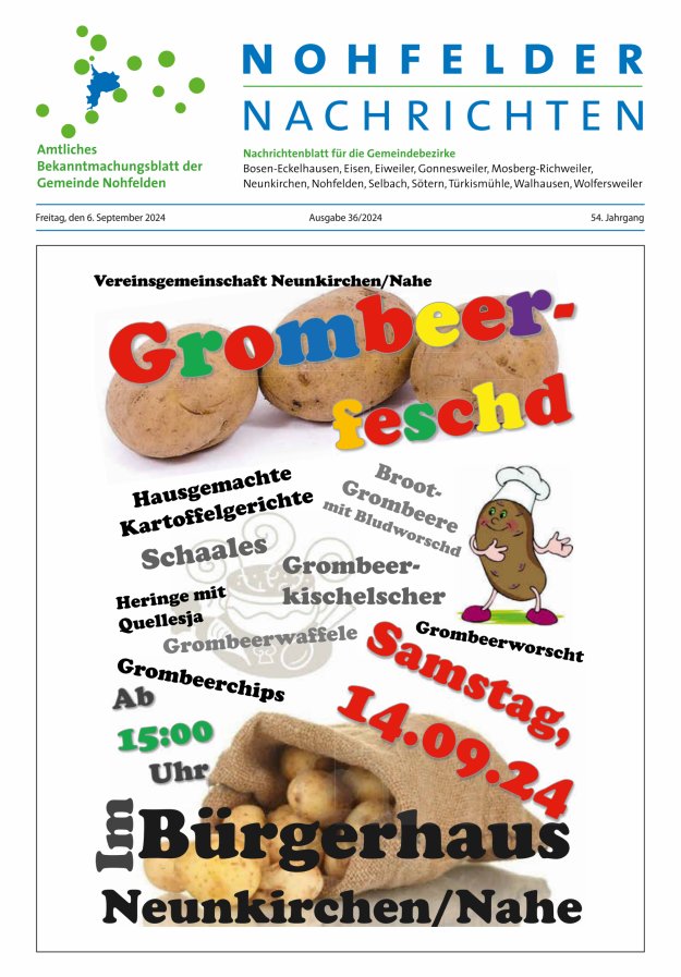 Nohfelder Nachrichten Titelblatt 36/2024