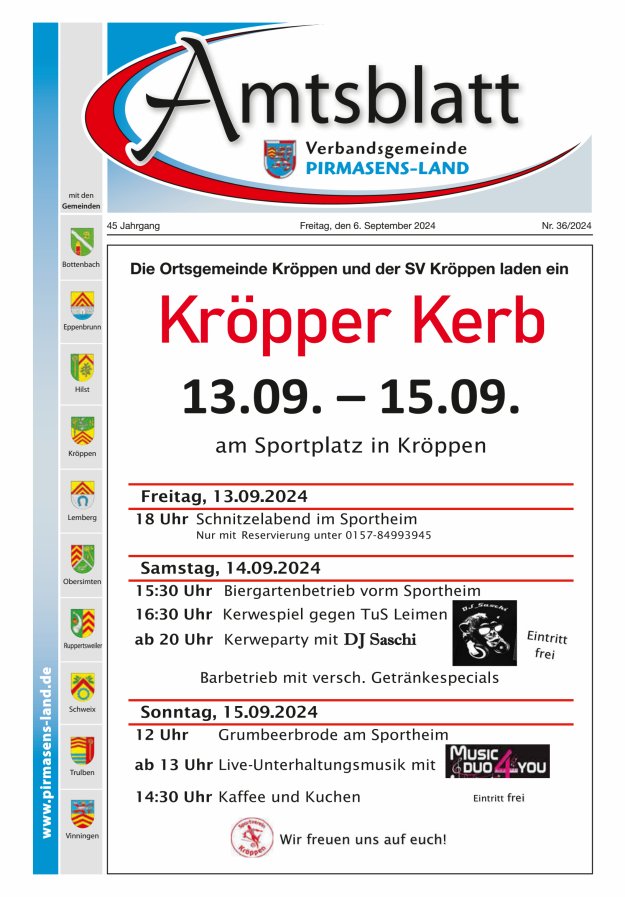 Amtsblatt VG Pirmasens-Land Titelblatt 36/2024
