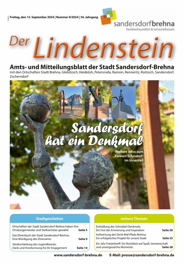 Der Lindenstein Amts- und Mitteilungsblatt der Stadt Sandersdorf-Brehna Titelblatt 09/2024