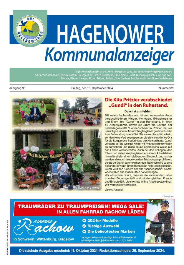 Hagenower Kommunalanzeiger Titelblatt 09/2024