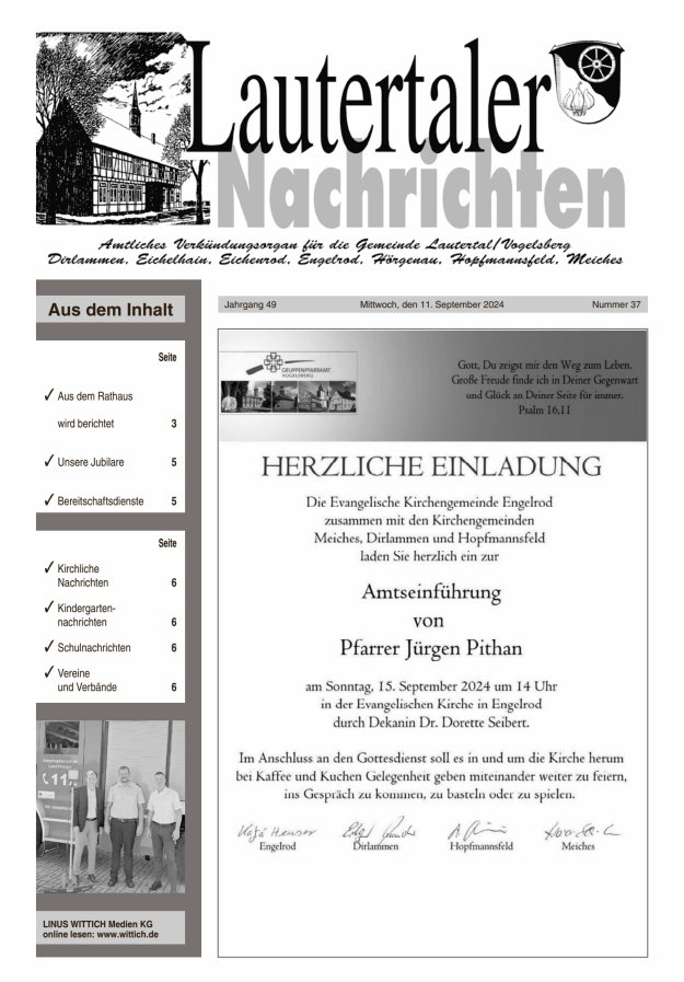Lautertaler Nachrichten Titelblatt 37/2024
