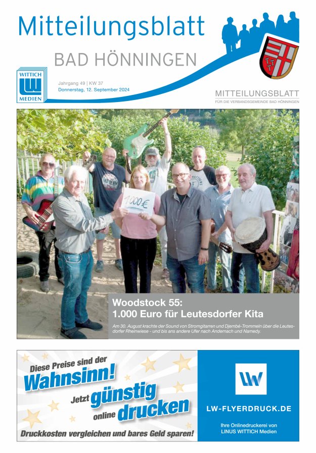 Mitteilungsblatt für den Bereich der Verbandsgemeinde Bad Hönningen Titelblatt 37/2024