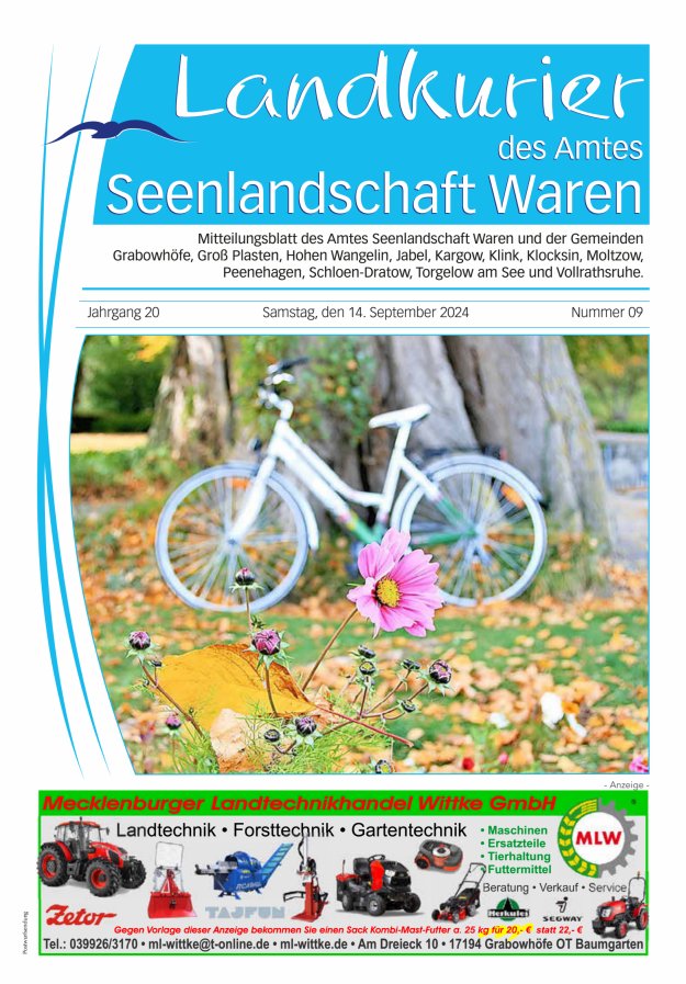 Landkurier des Amtes Seenlandschaft Waren Titelblatt 09/2024