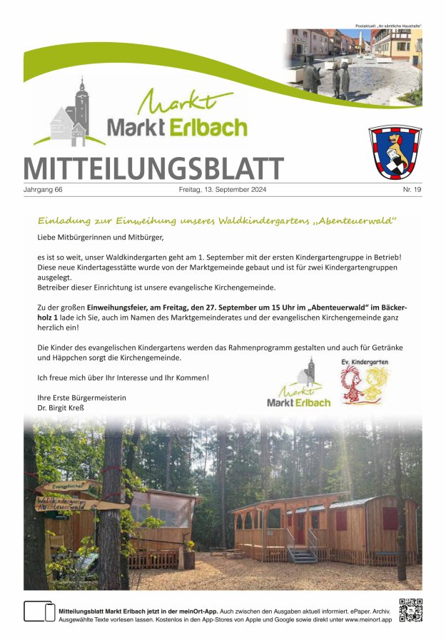 Mitteilungsblatt Markt Erlbach Titelblatt 19/2024