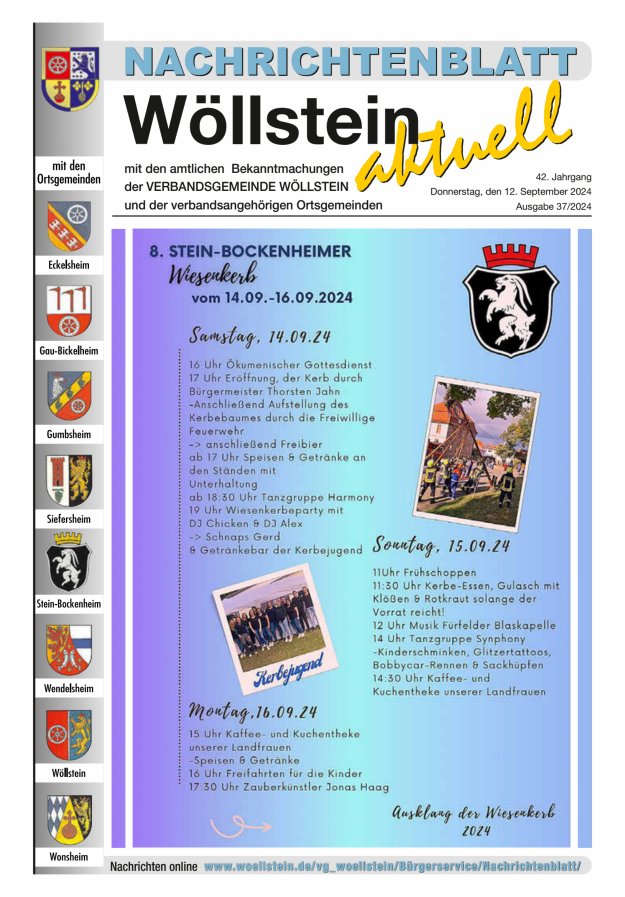 Nachrichtenblatt Wöllstein aktuell Titelblatt 37/2024