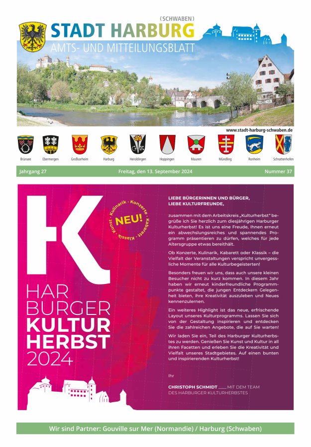 Amts- und Mitteilungsblatt der Stadt Harburg Titelblatt 37/2024