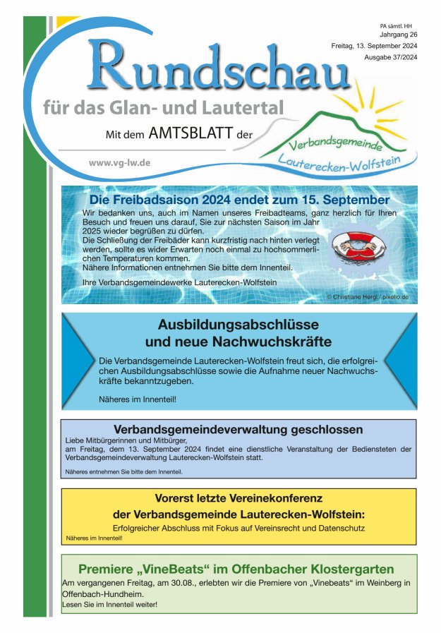 Rundschau für das Glan- und Lautertal Titelblatt 37/2024