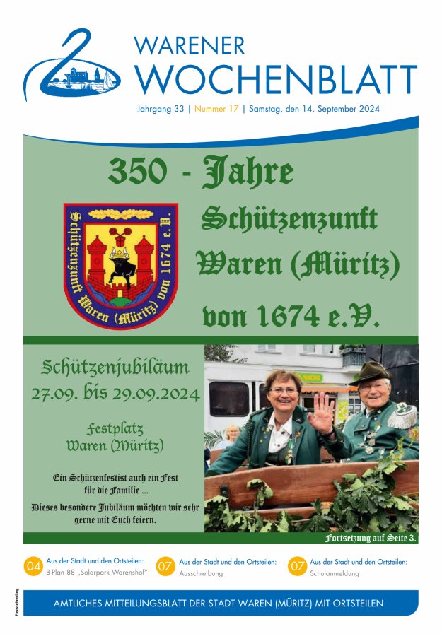 Warener Wochenblatt Titelblatt 17/2024