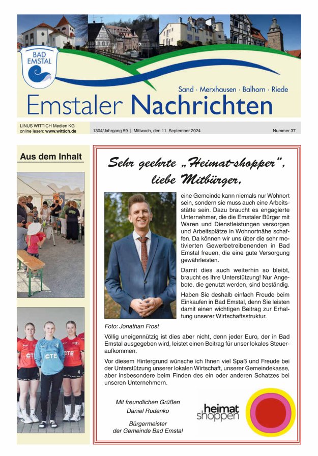 Emstaler Nachrichten Titelblatt 37/2024