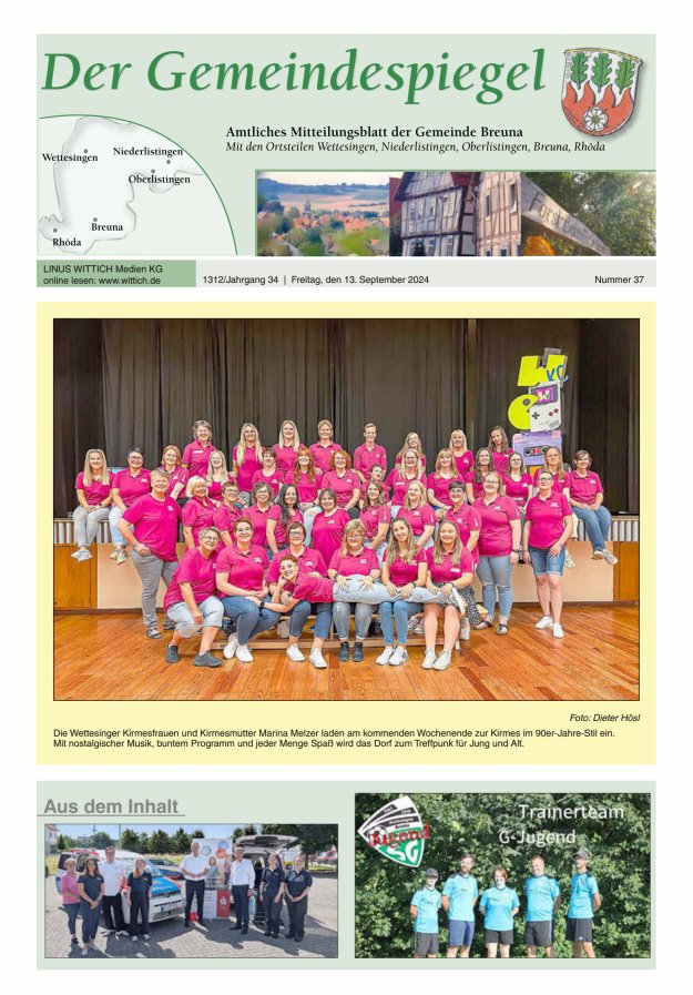 Der Gemeindespiegel (Breuna) Titelblatt 37/2024