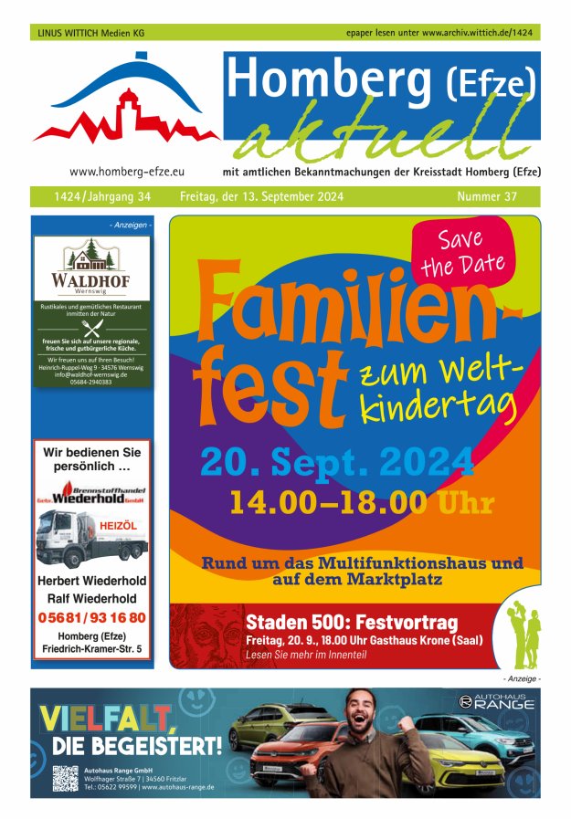 Homberg Efze aktuell Titelblatt 37/2024