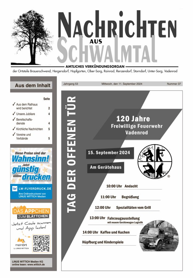 Nachrichten aus Schwalmtal Titelblatt 37/2024