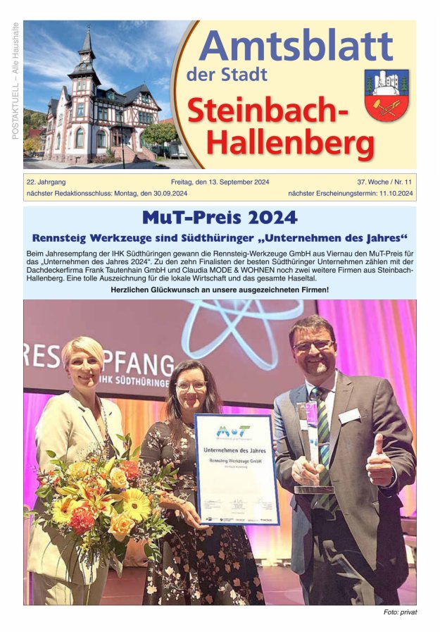 Amtsblatt der Stadt Steinbach-Hallenberg Titelblatt 11/2024