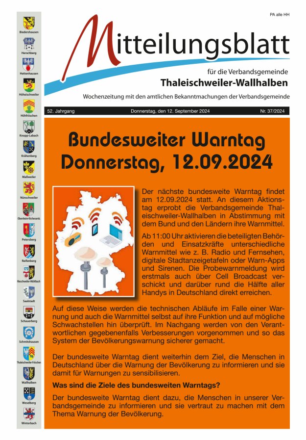 Mitteilungsblatt VG Thaleischweiler-Wallhalben Titelblatt 37/2024