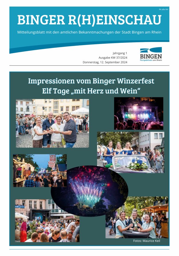 Binger R(h)einschau - Mitteilungsblatt mit den Amtlichen Bekanntmachungen der Stadt Bingen Titelblatt 11/2024