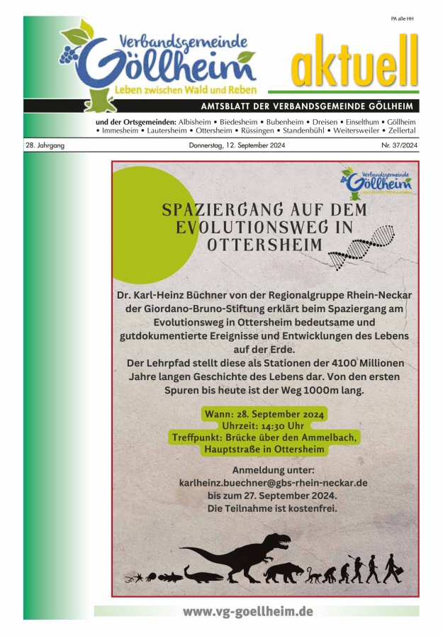 Verbandsgemeinde Göllheim aktuell Titelblatt 37/2024