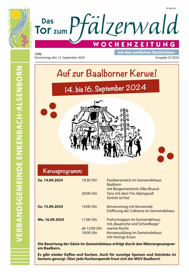 Das Tor zum Pfälzer Wald - VG Enkenbach-Alsenborn Titelblatt 37/2024