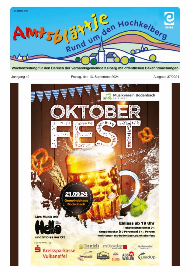 Amtsblättje - Rund um den Hochkelberg Titelblatt 37/2024