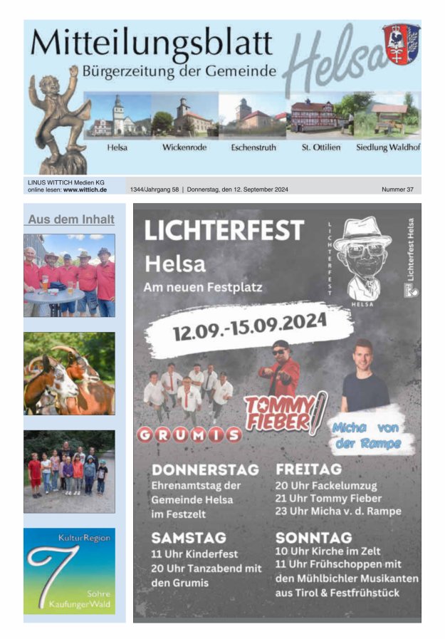 Mitteilungsblatt Helsa Titelblatt 37/2024